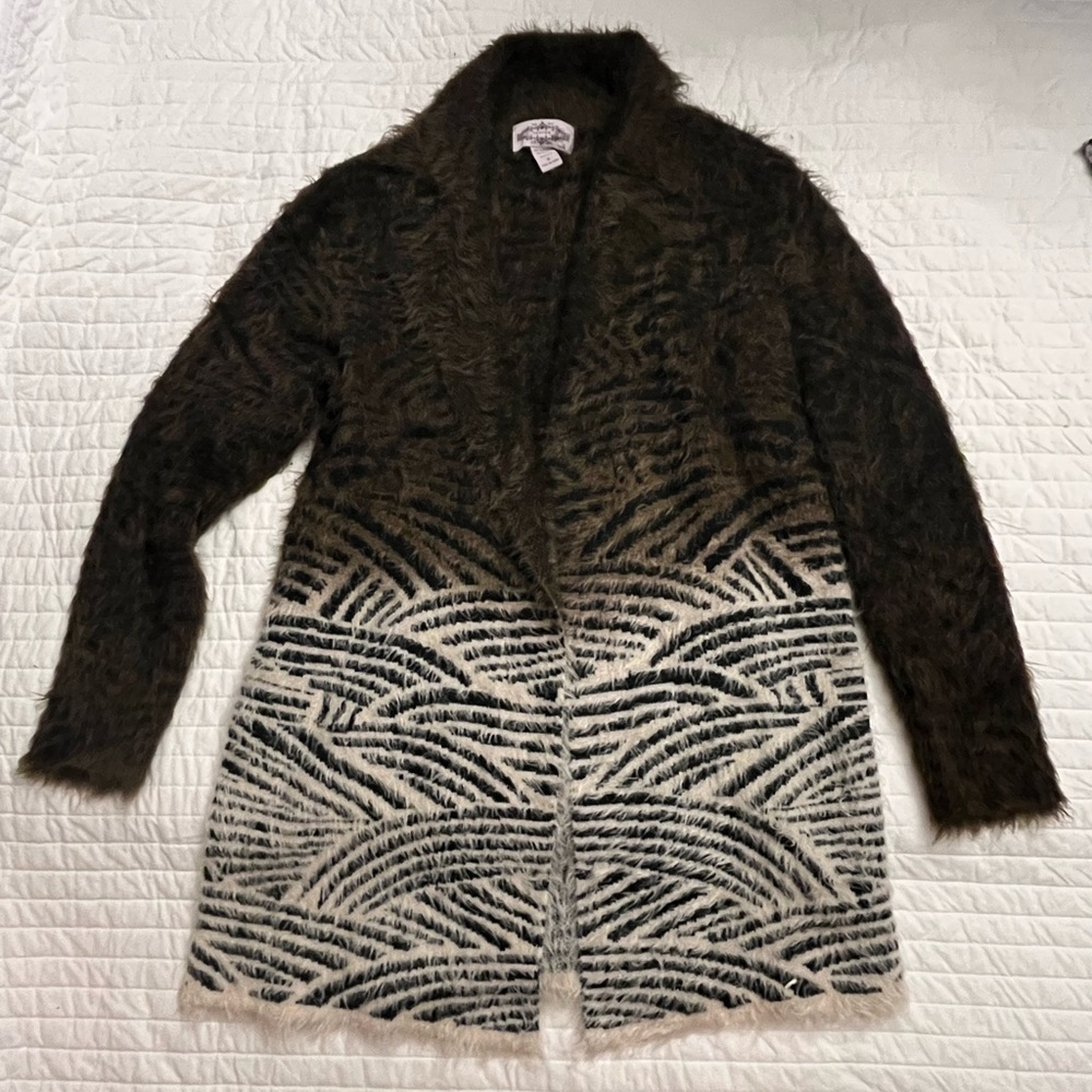 Anthropologie Oliver Cardigan Brown Ombre Fuzzy Zebra Tribal